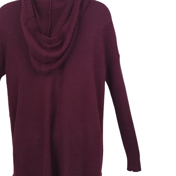 American Eagle Open Front Hoodie Cardigan Womens Size S Wine Pockets Cable Knit - Picture 11 of 15